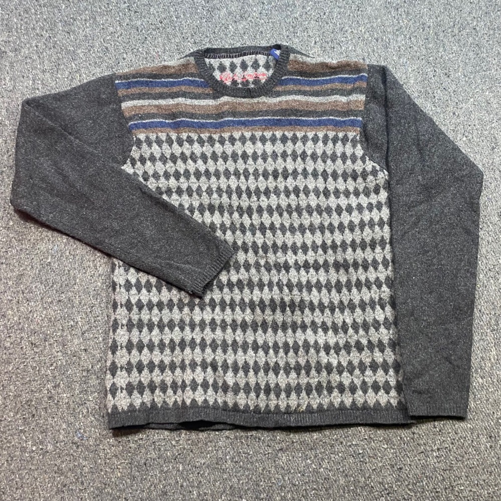 Robert Graham Sweater Sz XL Mens Gray Argyle Diamond Knit Crewneck Preppy Smart